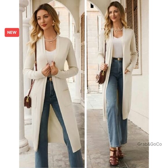 Lightweight Long Cardigan Sweater Open Front Duster Maxi Chic Elegant - Picture 5 of 8